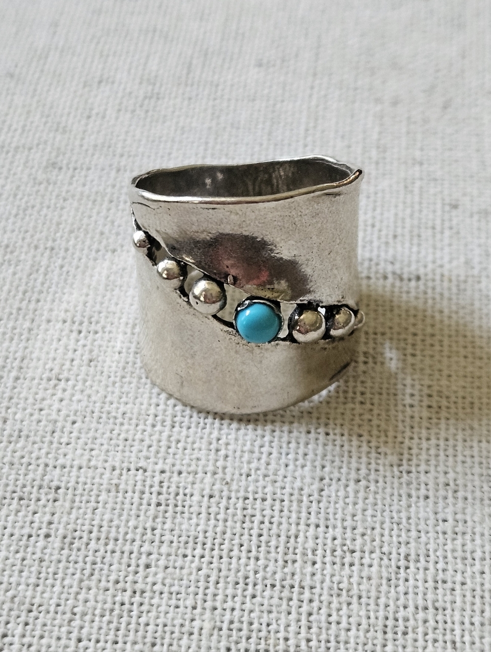 Vintage Sterling Silver Turquoise Cigar Band Ring
